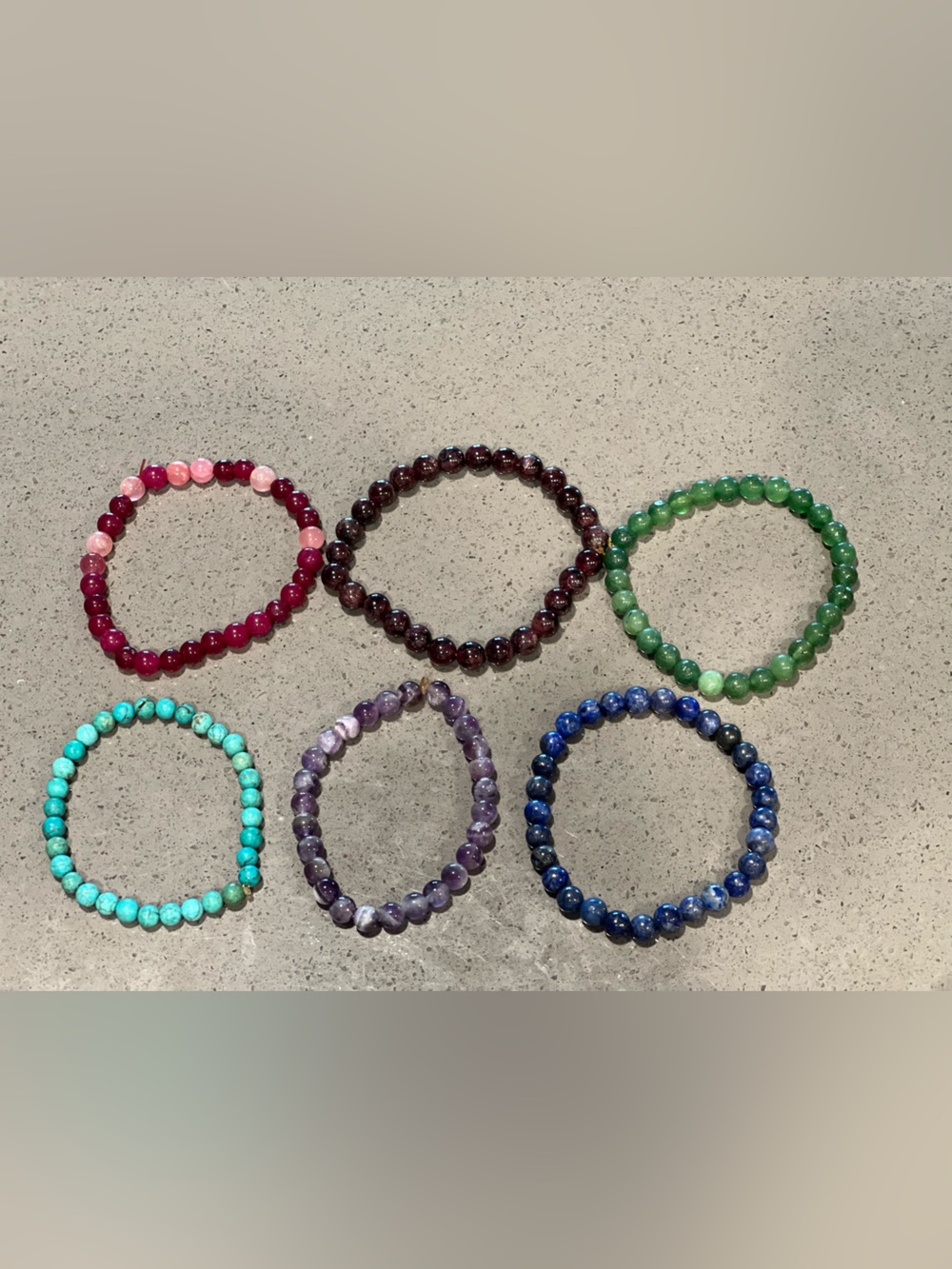6x Natural Gemstone Crystal stretch bracelets